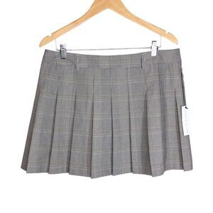 NWT Plaid Mini Skirt Sz L Academia Preppy Brown Black Brittney Spears Pleats Y2K